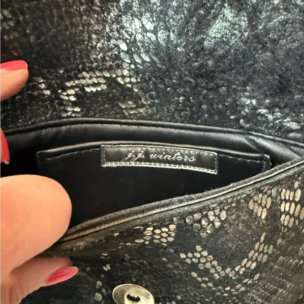 JJ Winters Envelope Crossbody Black Snakeskin Chain Bag